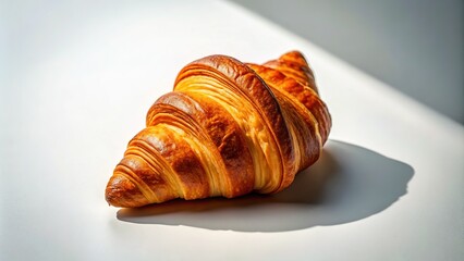 Minimalist croissant photo; white background; generative AI.