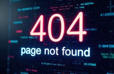 Obraz premium sign with glowing neon text in center “404” and text 