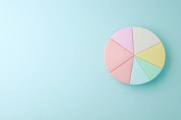 Obraz premium Colorful pastel pie chart on a mint green background, representing data visualization and creativity in design, suitable for business, education and marketing themes.