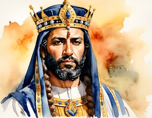 Watercolour Ilustration of King Solomon also called Jedidiah was the fourth monarch of the Kingdom of Israel and Judah. The successor of his Father David