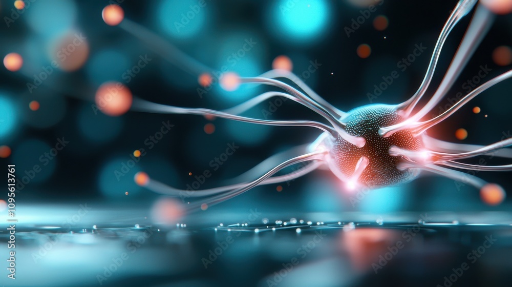Poster glowing ai processor with macro view and bokeh background