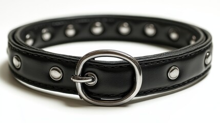 a black leather collar with silver buckles