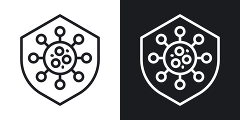 Virus protection shield icon set in blackthin line style.