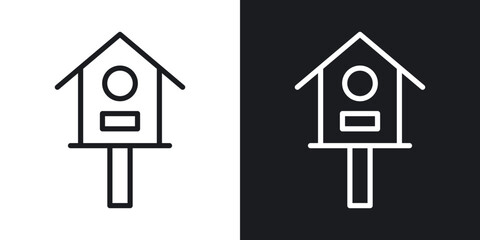 Bird house icon set in blackthin line style.