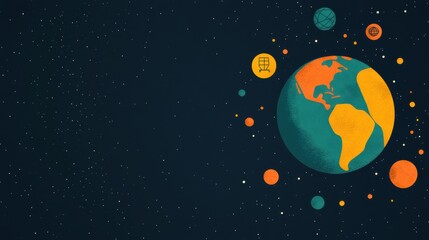 Vibrant Earth Illustration with Cosmic Elements