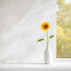 Bright Sunflower in Minimalist Vase Interior Scene