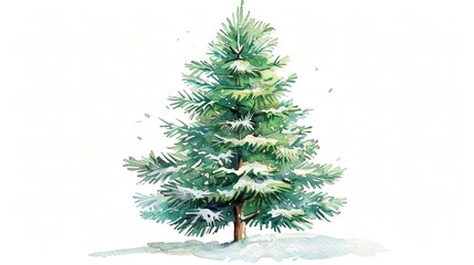 Obraz premium Watercolor Painting Of A Snow Covered Pine Tree