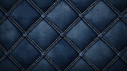 Naklejka premium textured blue leather background with diamond patterns and visible stitching creates sophisticated and elegant look. Perfect for design projects
