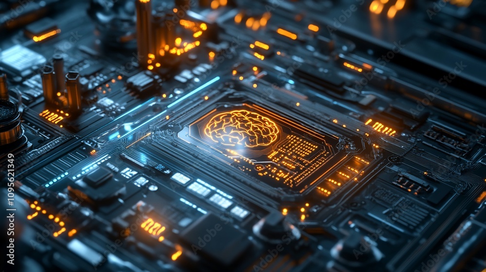 Aufkleber illuminated brain in a circuit board.
