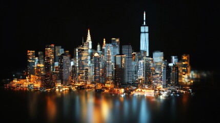 Fototapeta premium Night cityscape with skyscrapers and reflections.