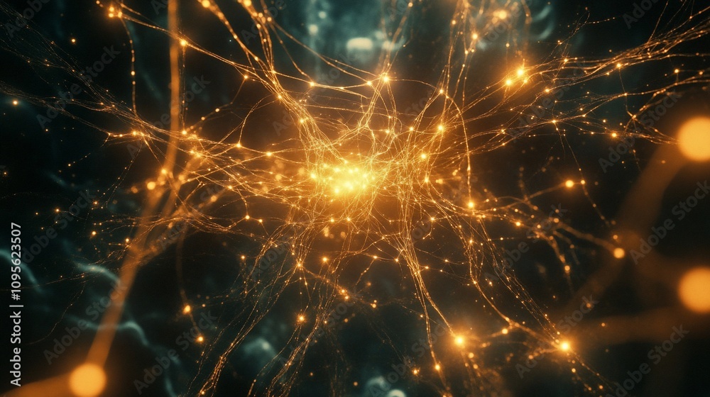 Poster abstract neural network, glowing connections, intricate structure.