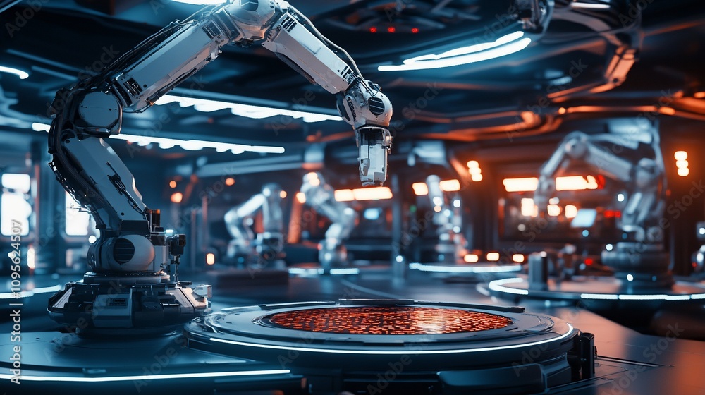 Aufkleber futuristic robotic arm in advanced factory.