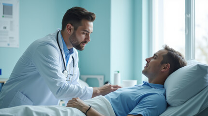 Obraz premium Doctor Providing Care To A Patient In A Modern Hospital Room With Bright Light