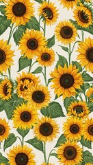Fototapeta premium Rustic sunflower pattern on soft background hand drawing