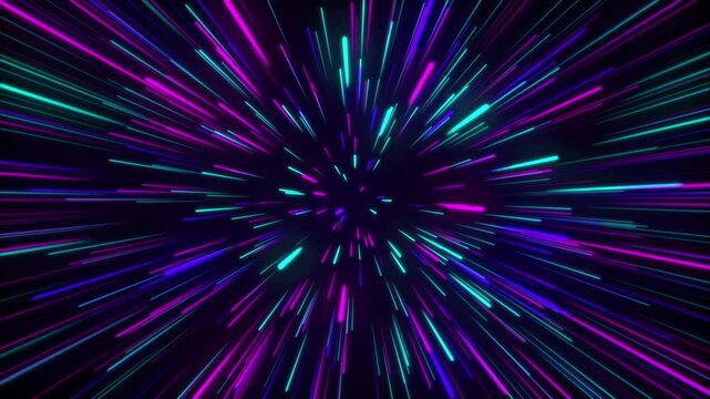 Abstract radial zoom surface on blurred multi color  lines animation. peed background radial light rays videos. Data flow tunnel. 4k render. High resolution Video footage.