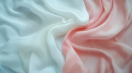 Obraz premium Soft flowing fabric in pastel colors of white and peach, draped elegantly to create a serene and calming background for creative design or photography projects