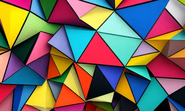 Abstract colorful geometric triangle pattern painting.