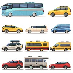 Modern Fleet of Cars Parked in a Spacious Lot with Sedans, SUVs, Sports Cars, Semi-Truck, and Bus, Showcasing Organized and Polished Vehicles