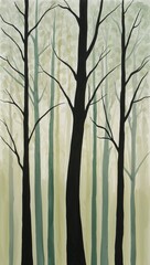 Abstract tree silhouettes in soft tones hand drawing