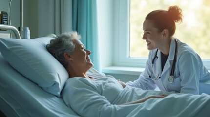 Obraz premium Patient And Doctor Interaction In A Bright And Caring Hospital Setting