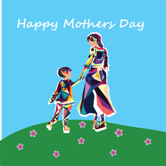 Colorful Mother and child. Lettering 
