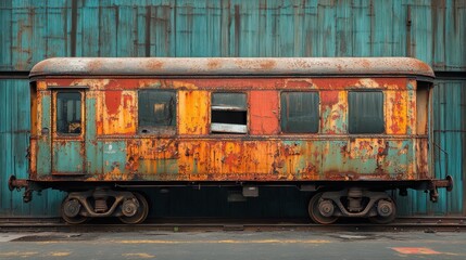 a rusty train car on wheels