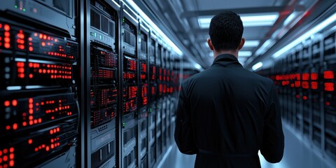 Data center operations server room technology infrastructure high-tech environment corporate view digital management strategies