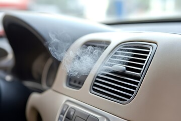 Car air vent emitting smoke inside vehicle interior