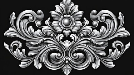 Silver Ornate Floral Design with Central Jewel