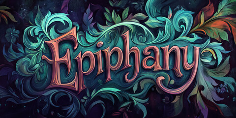 Decorated word "Epiphany" Creative typography in vibrant colors.