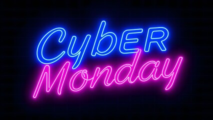 cyber monday pink and blue neon sign