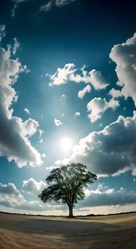 Lonely Tree Under White Sunlit Clouds