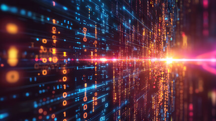 Obraz premium International Programmers' Day banner with abstract binary code and glowing circuits on a dark background, technology and coding concept.