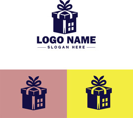 Gift shop icon Souvenir shop Curio shop Specialty store flat logo sign symbol editable vector