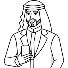 digital communication concept professional arab man in suit with smartphone