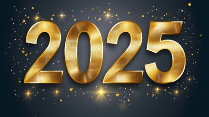 Festive golden ribbons with "2025" numbers creating celebratory atmosphere for New Year's Eve or special events, ideal for text overlay. New year celebration concept with elegant design.