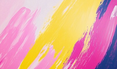 Colorful abstract painting with pink, yellow, purple strokes, vibrant texture, artistic expression