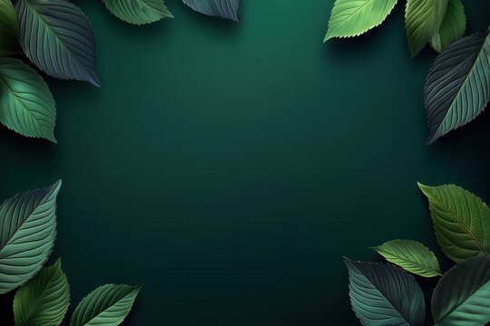 Fundo verde escuro com moldura de folhas tropicais, estilo elegante e natural, criado por IA generativa.