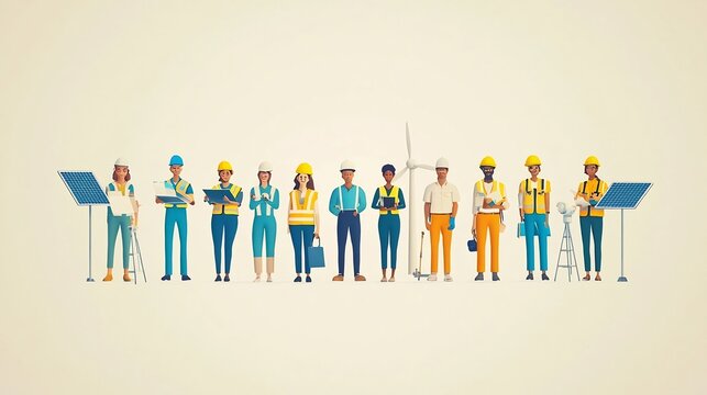 Diverse Clean Energy Industry Professionals   Eco Friendly Renewable Power Workforce Team - Powered by Adobe