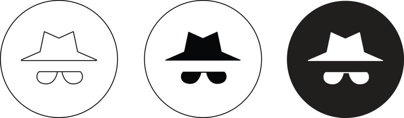 Avatar man in a hat icons , Secret service agent, Spy man icon Wanted button, vector, sign, symbol, logo, illustration, editable stroke, flat design style isolated on white