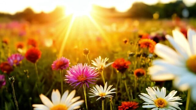 A close-up video of daisy flowers blooming in a flower field