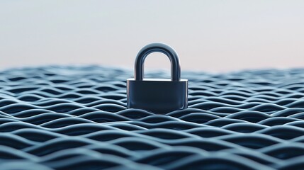 High Digital of Locked Padlock Surrounded by Encrypted Data Streams with Light Background