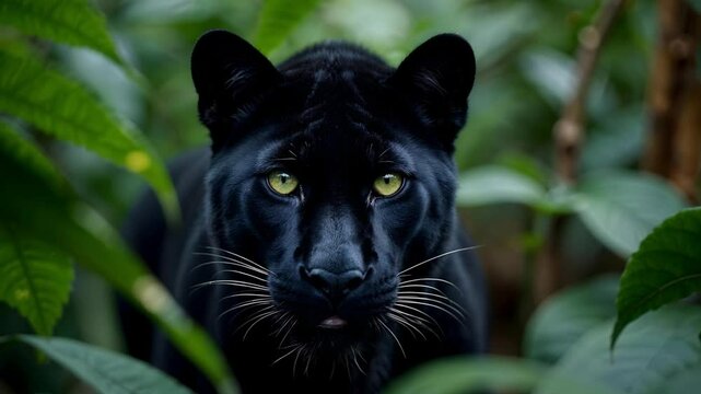 A fierce panther coming out of bushes in the middle of the jungle looking menace