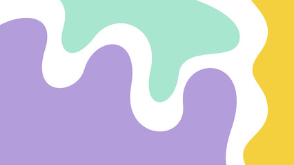 Obraz premium A colorful abstract design featuring flowing shapes in pastel colors, combining purple, green, and yellow against a plain background.