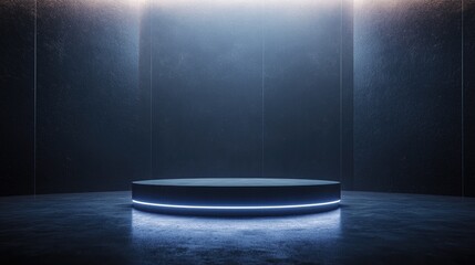 Illuminated Round Platform in a Dark Room