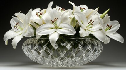 Elegant White Lilies in a Crystal Vase: A Timeless Floral Arrangement