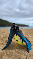 snorkeling equipment on the beach