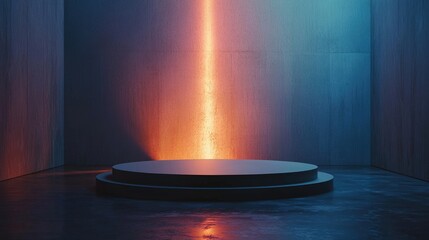 Two-Tier Circular Pedestal in a Dark Room with Colorful Lighting