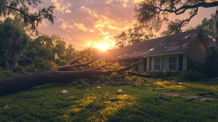 Fototapeta premium A tree has fallen on a house