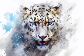 Fototapeta premium Snow Leopard., watercolor painting , 